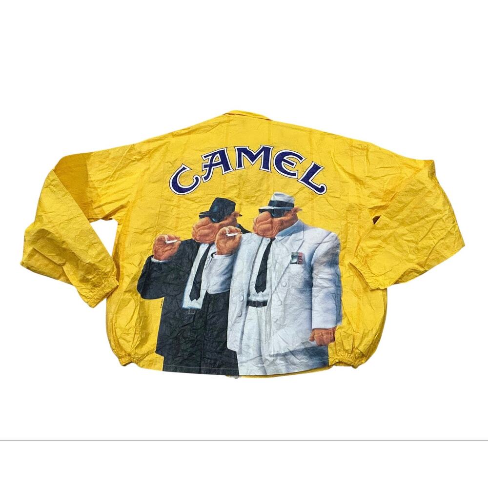 90s Camel Cigarettes Tyvek Zip Jacket Joe Camel Yellow Promo Windbreaker XL -